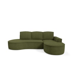 "MOLLY Right-Sided Corner Sofa with Sleep Function, Free-Standing in CURIO 39 Green Fabric"