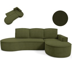 "MOLLY Right-Sided Corner Sofa with Sleep Function, Free-Standing in CURIO 39 Green Fabric" "MOLLY Right-Sided Corner Sofa with Sleep Function, Free-Standing in CURIO 39 Green Fabric"