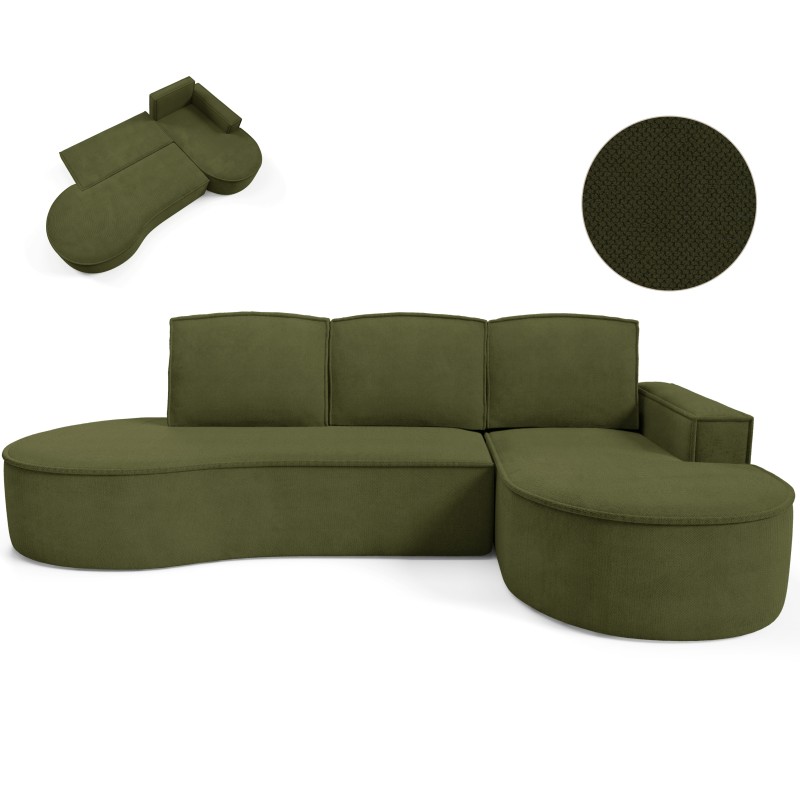 "MOLLY Right-Sided Corner Sofa with Sleep Function, Free-Standing in CURIO 39 Green Fabric" "MOLLY Right-Sided Corner Sofa with Sleep Function, Free-Standing in CURIO 39 Green Fabric"