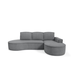 MOLLY Right-Hand Corner Sofa with Sleep Function, Freestanding in CURIO 97 Grey Fabric