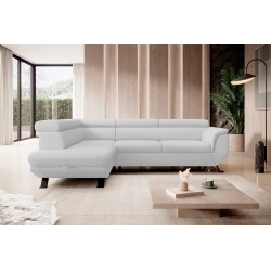 RAVEN L Left-Sided Free-Standing Corner Sofa with Sleep Function in ARAGON 01 White Fabric - VERSAILLES Edition RAVEN L Left-Sided Free-Standing Corner Sofa with Sleep Function in ARAGON 01 White Fabric - VERSAILLES Edition