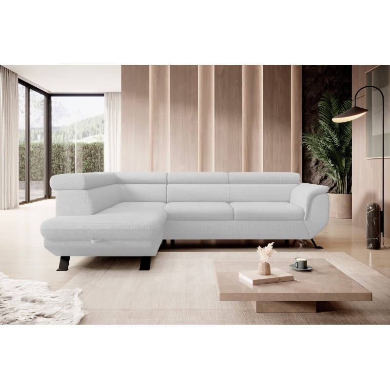 RAVEN L Left-Sided Free-Standing Corner Sofa with Sleep Function in ARAGON 01 White Fabric - VERSAILLES Edition RAVEN L Left-Sided Free-Standing Corner Sofa with Sleep Function in ARAGON 01 White Fabric - VERSAILLES Edition