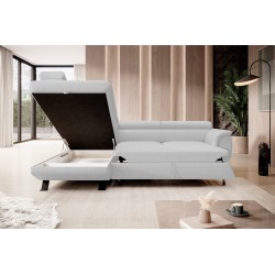 RAVEN L Left-Sided Free-Standing Corner Sofa with Sleep Function in ARAGON 01 White Fabric - VERSAILLES Edition RAVEN L Left-Sided Free-Standing Corner Sofa with Sleep Function in ARAGON 01 White Fabric - VERSAILLES Edition