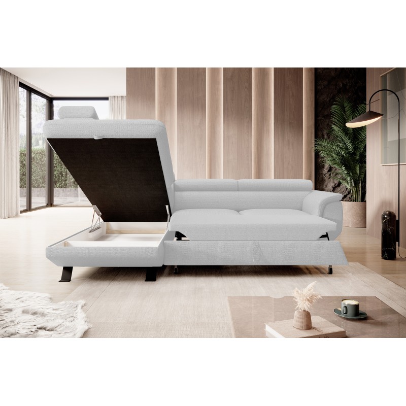 RAVEN L Left-Sided Free-Standing Corner Sofa with Sleep Function in ARAGON 01 White Fabric - VERSAILLES Edition RAVEN L Left-Sided Free-Standing Corner Sofa with Sleep Function in ARAGON 01 White Fabric - VERSAILLES Edition