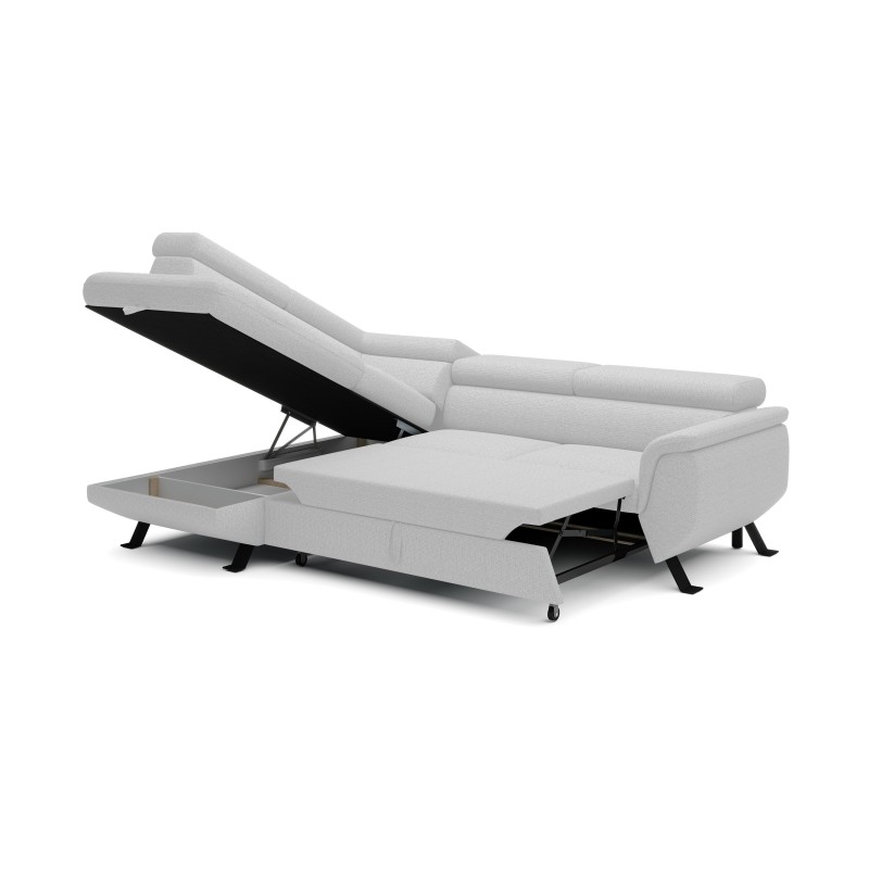 RAVEN L Left-Sided Free-Standing Corner Sofa with Sleep Function in ARAGON 01 White Fabric - VERSAILLES Edition RAVEN L Left-Sided Free-Standing Corner Sofa with Sleep Function in ARAGON 01 White Fabric - VERSAILLES Edition