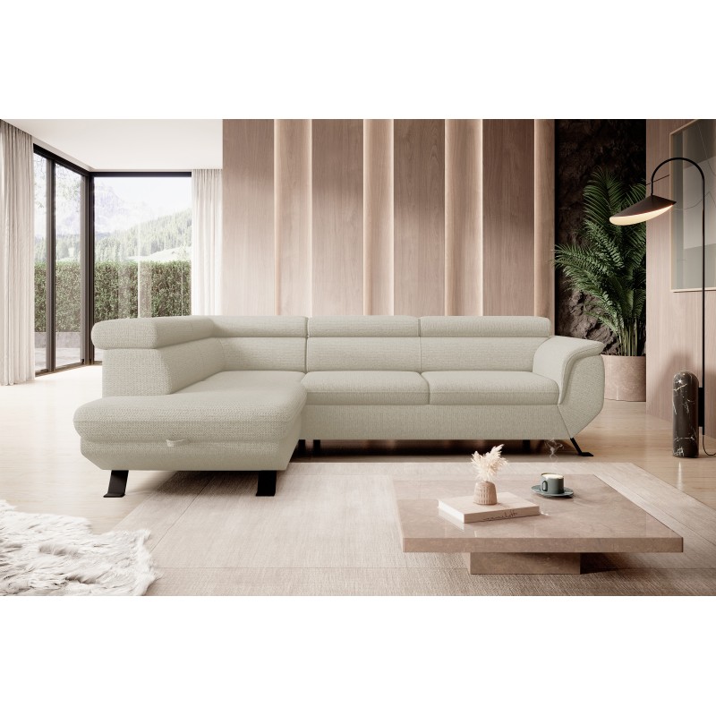 RAVEN L Left-Handed Free-Standing Corner Sofa with Sleep Function in ARAGON 03 Beige Fabric - VERSAILLES Edition RAVEN L Left-Handed Free-Standing Corner Sofa with Sleep Function in ARAGON 03 Beige Fabric - VERSAILLES Edition