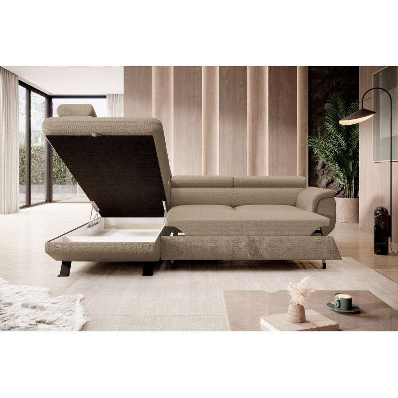 RAVEN L Left-Handed Free-Standing Corner Sofa with Sleep Function in ARAGON 14 Cappuccino Fabric - WERSAL Edition RAVEN L Left-Handed Free-Standing Corner Sofa with Sleep Function in ARAGON 14 Cappuccino Fabric - WERSAL Edition