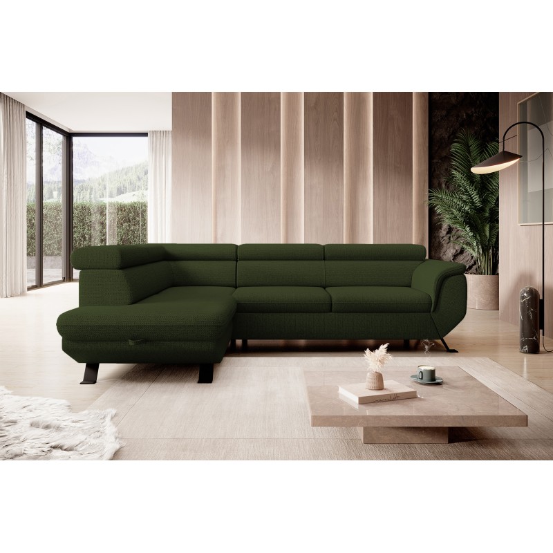 RAVEN L Left-Handed Freestanding Corner Sofa with Sleep Function in ARAGON 39 Dark Green Fabric by WERSAL RAVEN L Left-Handed Freestanding Corner Sofa with Sleep Function in ARAGON 39 Dark Green Fabric by WERSAL