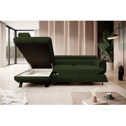 RAVEN L Left-Handed Freestanding Corner Sofa with Sleep Function in ARAGON 39 Dark Green Fabric by WERSAL RAVEN L Left-Handed Freestanding Corner Sofa with Sleep Function in ARAGON 39 Dark Green Fabric by WERSAL