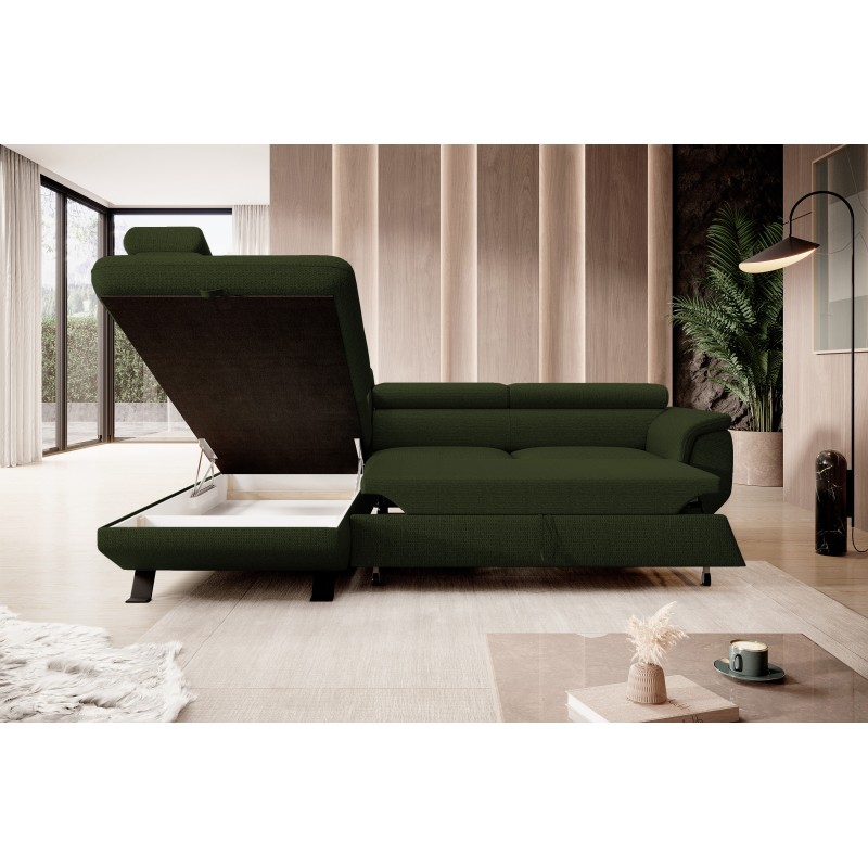 RAVEN L Left-Handed Freestanding Corner Sofa with Sleep Function in ARAGON 39 Dark Green Fabric by WERSAL RAVEN L Left-Handed Freestanding Corner Sofa with Sleep Function in ARAGON 39 Dark Green Fabric by WERSAL