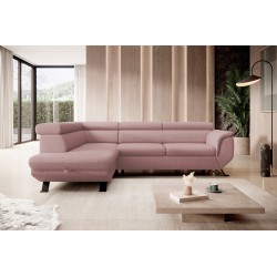 RAVEN L Left-Handed Free-Standing Corner Sofa with Sleep Function in ARAGON 62 Powder Pink Fabric - VERSAILLES Edition RAVEN L Left-Handed Free-Standing Corner Sofa with Sleep Function in ARAGON 62 Powder Pink Fabric - VERSAILLES Edition