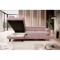 RAVEN L Left-Handed Free-Standing Corner Sofa with Sleep Function in ARAGON 62 Powder Pink Fabric - VERSAILLES Edition RAVEN L Left-Handed Free-Standing Corner Sofa with Sleep Function in ARAGON 62 Powder Pink Fabric - VERSAILLES Edition
