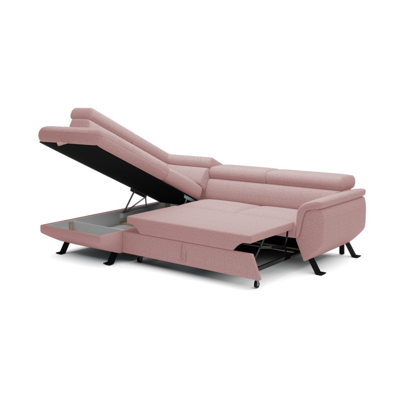 RAVEN L Left-Handed Free-Standing Corner Sofa with Sleep Function in ARAGON 62 Powder Pink Fabric - VERSAILLES Edition RAVEN L Left-Handed Free-Standing Corner Sofa with Sleep Function in ARAGON 62 Powder Pink Fabric - VERSAILLES Edition