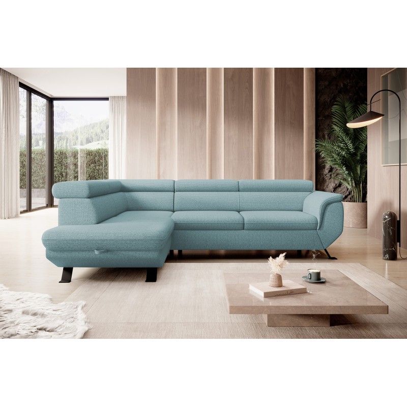 RAVEN Left-Handed Standalone Corner Sofa with Sleep Function in Light Blue ARAGON 70 Fabric - VERSAILLES Edition RAVEN Left-Handed Standalone Corner Sofa with Sleep Function in Light Blue ARAGON 70 Fabric - VERSAILLES Edition