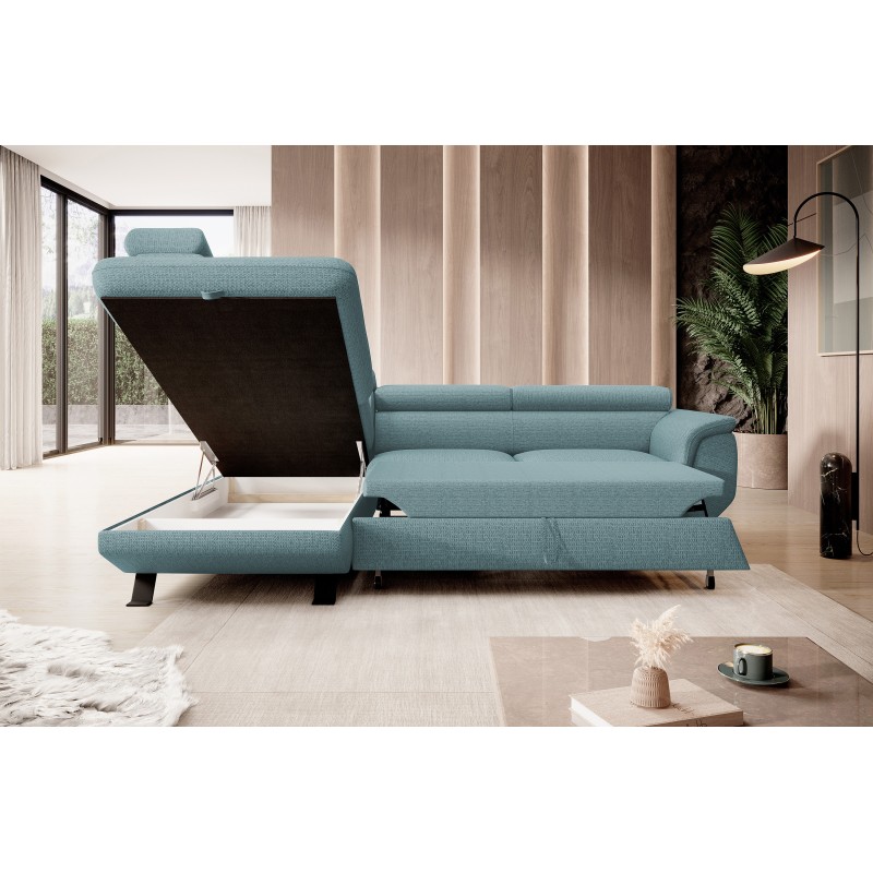 RAVEN Left-Handed Standalone Corner Sofa with Sleep Function in Light Blue ARAGON 70 Fabric - VERSAILLES Edition RAVEN Left-Handed Standalone Corner Sofa with Sleep Function in Light Blue ARAGON 70 Fabric - VERSAILLES Edition