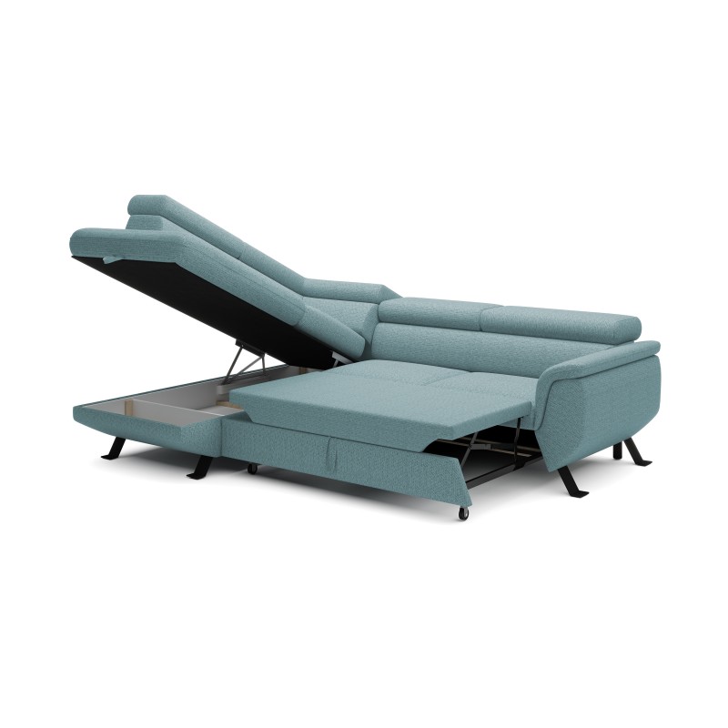 RAVEN Left-Handed Standalone Corner Sofa with Sleep Function in Light Blue ARAGON 70 Fabric - VERSAILLES Edition RAVEN Left-Handed Standalone Corner Sofa with Sleep Function in Light Blue ARAGON 70 Fabric - VERSAILLES Edition