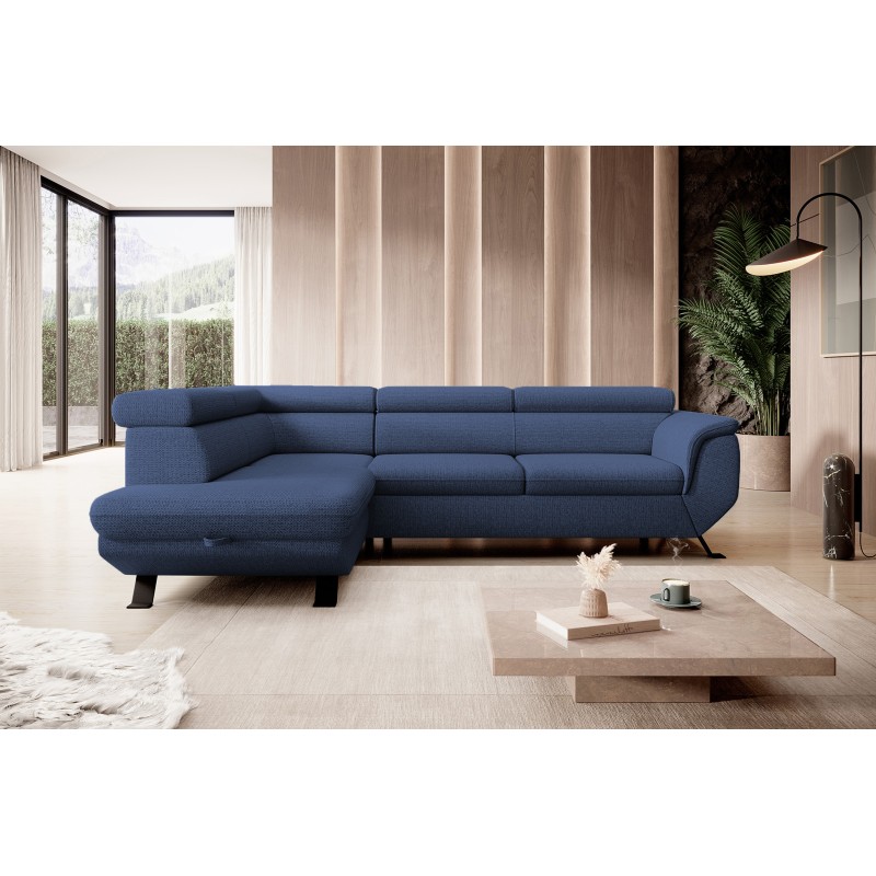 RAVEN L Left-Handed Free-Standing Corner Sofa with Sleep Function in ARAGON 79 Blue Fabric by WERSAL RAVEN L Left-Handed Free-Standing Corner Sofa with Sleep Function in ARAGON 79 Blue Fabric by WERSAL