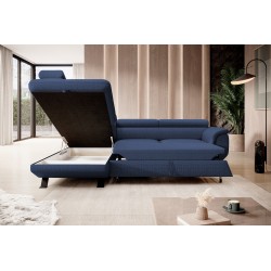RAVEN L Left-Handed Free-Standing Corner Sofa with Sleep Function in ARAGON 79 Blue Fabric by WERSAL RAVEN L Left-Handed Free-Standing Corner Sofa with Sleep Function in ARAGON 79 Blue Fabric by WERSAL