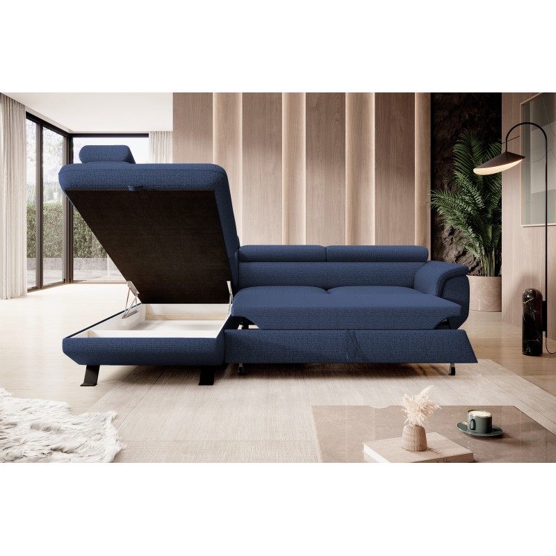 RAVEN L Left-Handed Free-Standing Corner Sofa with Sleep Function in ARAGON 79 Blue Fabric by WERSAL RAVEN L Left-Handed Free-Standing Corner Sofa with Sleep Function in ARAGON 79 Blue Fabric by WERSAL