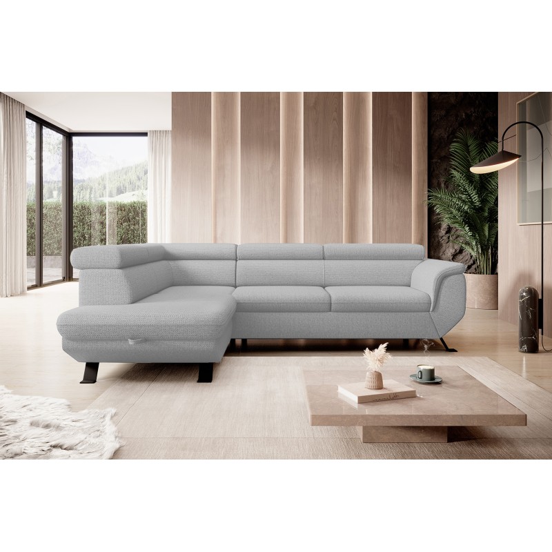 RAVEN L Left-Handed Free-Standing Corner Sofa with Sleep Function in ARAGON 83 Ash Gray Fabric by WERSAL RAVEN L Left-Handed Free-Standing Corner Sofa with Sleep Function in ARAGON 83 Ash Gray Fabric by WERSAL