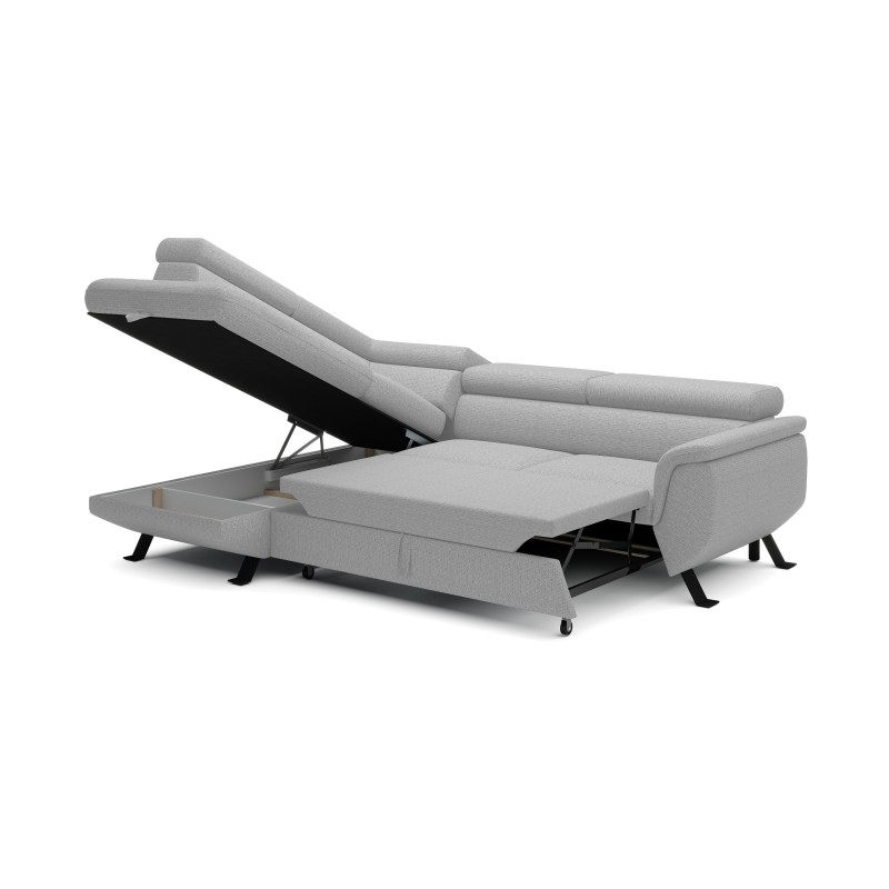 RAVEN L Left-Handed Free-Standing Corner Sofa with Sleep Function in ARAGON 83 Ash Gray Fabric by WERSAL RAVEN L Left-Handed Free-Standing Corner Sofa with Sleep Function in ARAGON 83 Ash Gray Fabric by WERSAL
