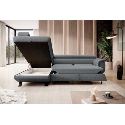RAVEN L Left-Handed Free-Standing Corner Sofa with Sleep Function in ARAGON 93 Grey Fabric - VERSAILLES Edition RAVEN L Left-Handed Free-Standing Corner Sofa with Sleep Function in ARAGON 93 Grey Fabric - VERSAILLES Edition
