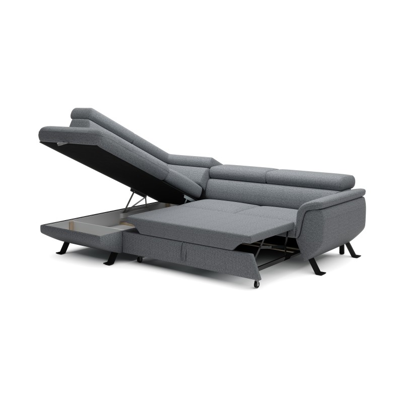 RAVEN L Left-Handed Free-Standing Corner Sofa with Sleep Function in ARAGON 93 Grey Fabric - VERSAILLES Edition RAVEN L Left-Handed Free-Standing Corner Sofa with Sleep Function in ARAGON 93 Grey Fabric - VERSAILLES Edition