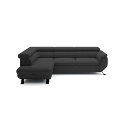RAVEN L Left-Handed Freestanding Corner Sofa with Sleep Function in ARAGON 99 Black Fabric - VERSAILLES Edition