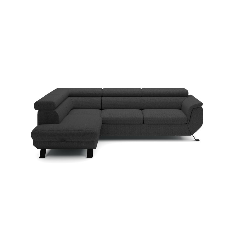 RAVEN L Left-Handed Freestanding Corner Sofa with Sleep Function in ARAGON 99 Black Fabric - VERSAILLES Edition