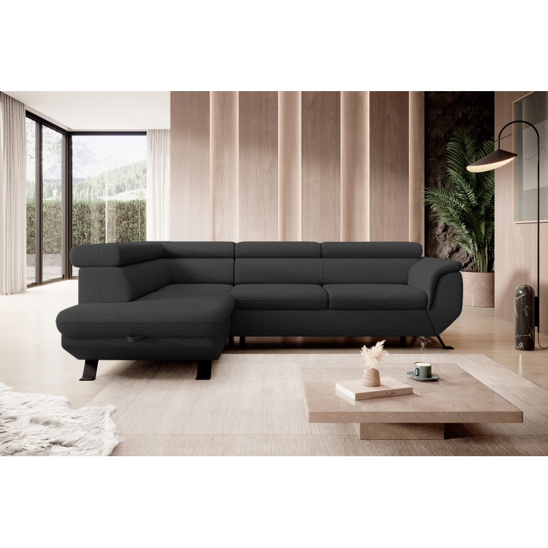 RAVEN L Left-Handed Freestanding Corner Sofa with Sleep Function in ARAGON 99 Black Fabric - VERSAILLES Edition RAVEN L Left-Handed Freestanding Corner Sofa with Sleep Function in ARAGON 99 Black Fabric - VERSAILLES Edition