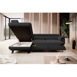 RAVEN L Left-Handed Freestanding Corner Sofa with Sleep Function in ARAGON 99 Black Fabric - VERSAILLES Edition RAVEN L Left-Handed Freestanding Corner Sofa with Sleep Function in ARAGON 99 Black Fabric - VERSAILLES Edition