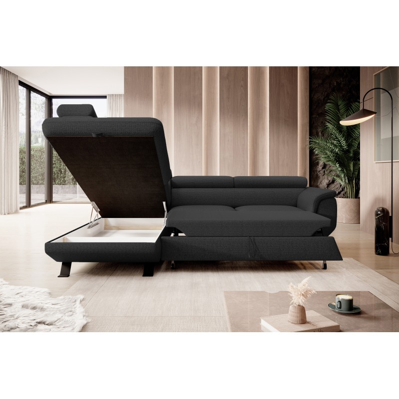 RAVEN L Left-Handed Freestanding Corner Sofa with Sleep Function in ARAGON 99 Black Fabric - VERSAILLES Edition RAVEN L Left-Handed Freestanding Corner Sofa with Sleep Function in ARAGON 99 Black Fabric - VERSAILLES Edition