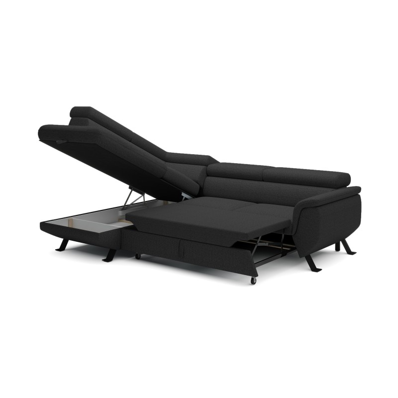 RAVEN L Left-Handed Freestanding Corner Sofa with Sleep Function in ARAGON 99 Black Fabric - VERSAILLES Edition RAVEN L Left-Handed Freestanding Corner Sofa with Sleep Function in ARAGON 99 Black Fabric - VERSAILLES Edition