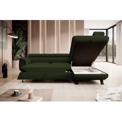 RAVEN L Right-Handed Freestanding Corner Sofa with Sleep Function in ARAGON 39 Dark Green Fabric - VERSAILLES Edition RAVEN L Right-Handed Freestanding Corner Sofa with Sleep Function in ARAGON 39 Dark Green Fabric - VERSAILLES Edition
