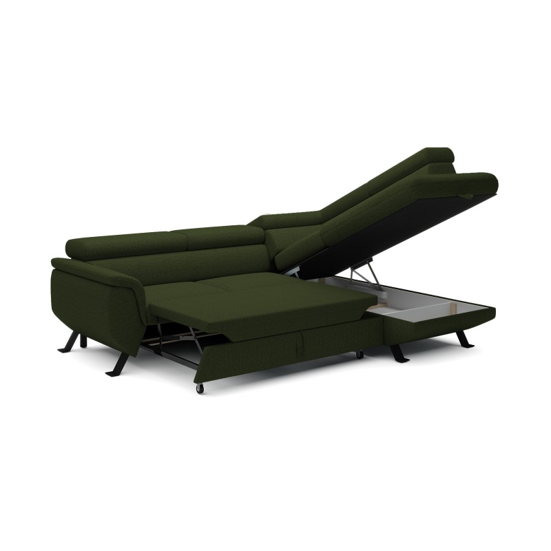 RAVEN L Right-Handed Freestanding Corner Sofa with Sleep Function in ARAGON 39 Dark Green Fabric - VERSAILLES Edition RAVEN L Right-Handed Freestanding Corner Sofa with Sleep Function in ARAGON 39 Dark Green Fabric - VERSAILLES Edition