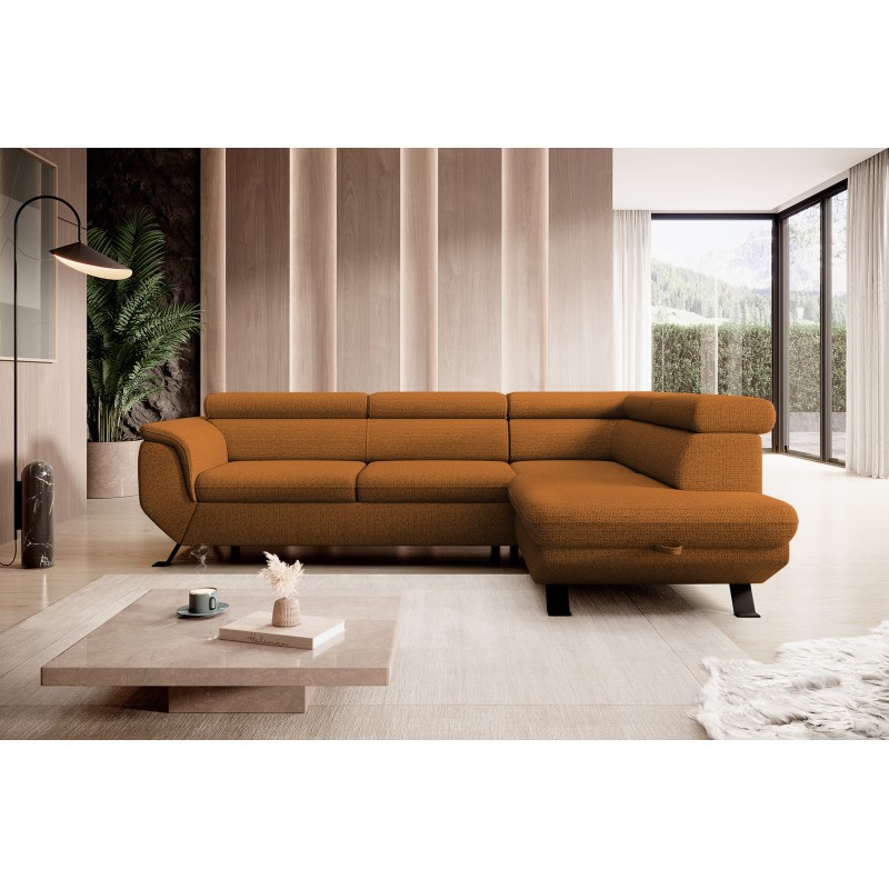 RAVEN L Right-Sided Free-Standing Corner Sofa with Sleep Function in ARAGON 56 Brown Fabric - VERSAILLES Edition RAVEN L Right-Sided Free-Standing Corner Sofa with Sleep Function in ARAGON 56 Brown Fabric - VERSAILLES Edition