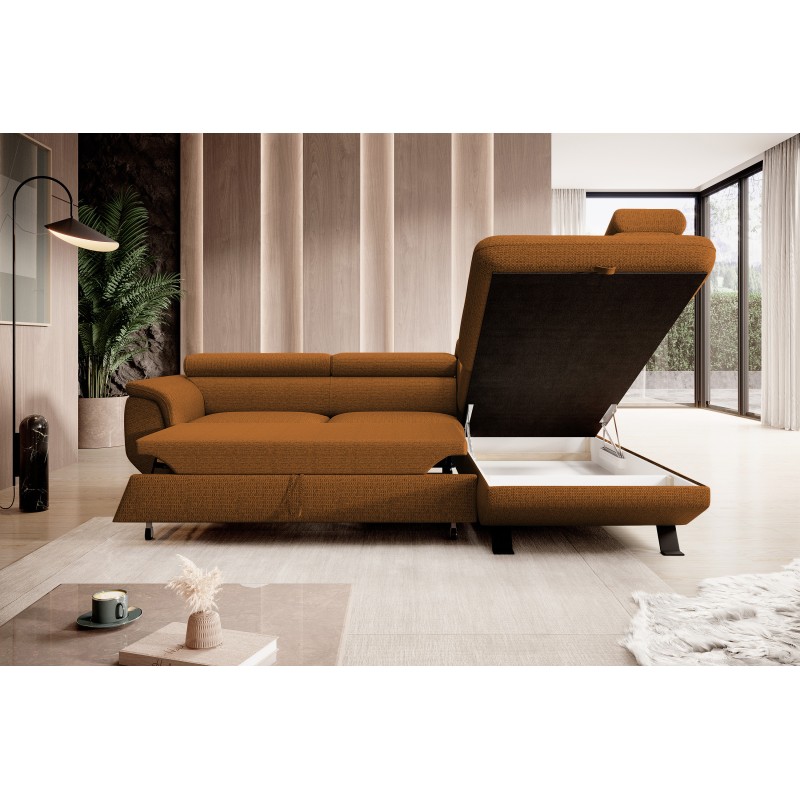 RAVEN L Right-Sided Free-Standing Corner Sofa with Sleep Function in ARAGON 56 Brown Fabric - VERSAILLES Edition RAVEN L Right-Sided Free-Standing Corner Sofa with Sleep Function in ARAGON 56 Brown Fabric - VERSAILLES Edition