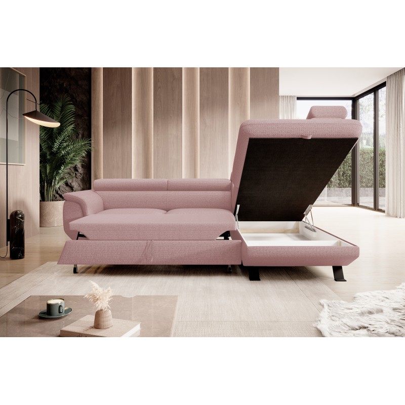 RAVEN L Right-Facing Standalone Corner Sofa with Sleep Function in Powder Pink ARAGON 62 Fabric - VERSAILLES Edition RAVEN L Right-Facing Standalone Corner Sofa with Sleep Function in Powder Pink ARAGON 62 Fabric - VERSAILLES Edition