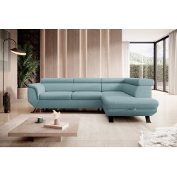 RAVEN L-shaped Right-Handed Free-Standing Sleeper Corner Sofa in ARAGON 70 Light Blue Fabric - VERSAILLES Edition RAVEN L-shaped Right-Handed Free-Standing Sleeper Corner Sofa in ARAGON 70 Light Blue Fabric - VERSAILLES Edition