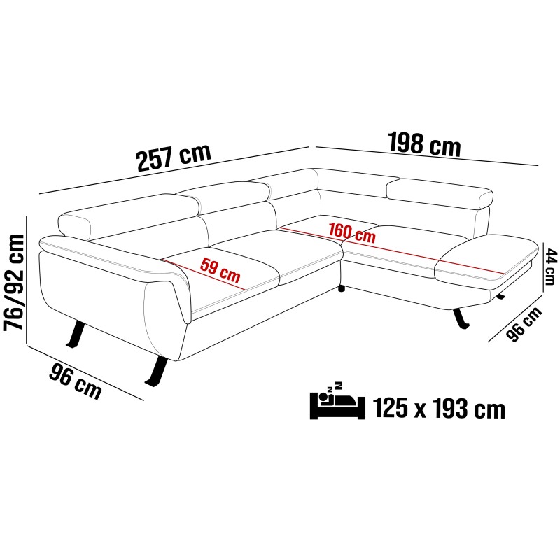 RAVEN L-shaped Right-Handed Free-Standing Sleeper Corner Sofa in ARAGON 70 Light Blue Fabric - VERSAILLES Edition RAVEN L-shaped Right-Handed Free-Standing Sleeper Corner Sofa in ARAGON 70 Light Blue Fabric - VERSAILLES Edition