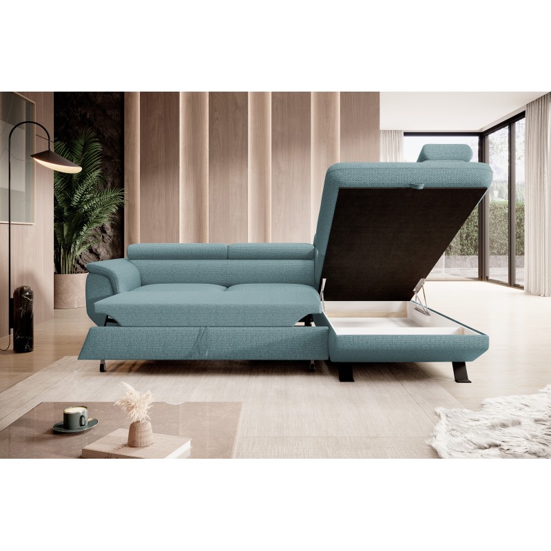 RAVEN L-shaped Right-Handed Free-Standing Sleeper Corner Sofa in ARAGON 70 Light Blue Fabric - VERSAILLES Edition RAVEN L-shaped Right-Handed Free-Standing Sleeper Corner Sofa in ARAGON 70 Light Blue Fabric - VERSAILLES Edition