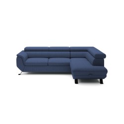 RAVEN L-Shaped Right-Hand Free-Standing Corner Sofa with Sleep Function in ARAGON 79 Blue Fabric by WERSAL