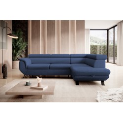 RAVEN L-Shaped Right-Hand Free-Standing Corner Sofa with Sleep Function in ARAGON 79 Blue Fabric by WERSAL RAVEN L-Shaped Right-Hand Free-Standing Corner Sofa with Sleep Function in ARAGON 79 Blue Fabric by WERSAL