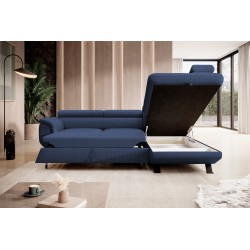 RAVEN L-Shaped Right-Hand Free-Standing Corner Sofa with Sleep Function in ARAGON 79 Blue Fabric by WERSAL RAVEN L-Shaped Right-Hand Free-Standing Corner Sofa with Sleep Function in ARAGON 79 Blue Fabric by WERSAL