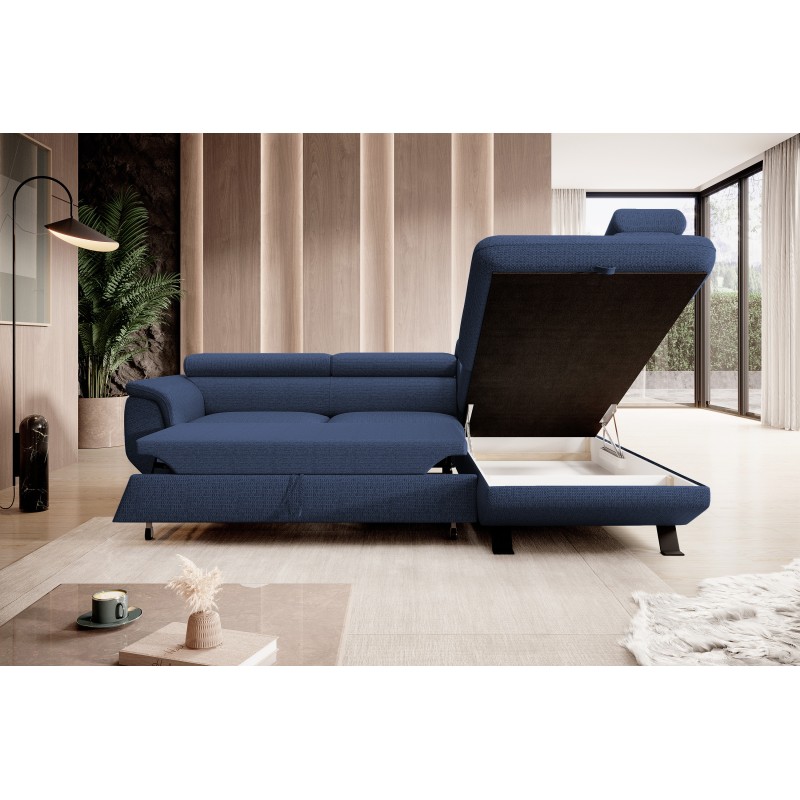 RAVEN L-Shaped Right-Hand Free-Standing Corner Sofa with Sleep Function in ARAGON 79 Blue Fabric by WERSAL RAVEN L-Shaped Right-Hand Free-Standing Corner Sofa with Sleep Function in ARAGON 79 Blue Fabric by WERSAL