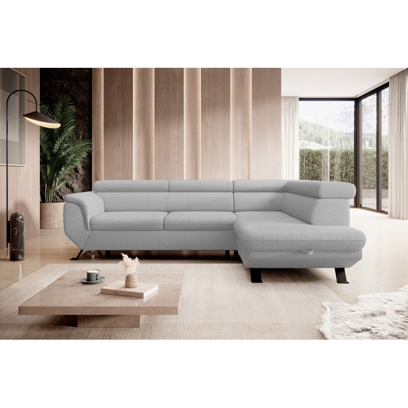 RAVEN L Right-Handed Free-Standing Corner Sofa with Sleep Function in ARAGON 83 Ash Grey Fabric - VERSAILLES Edition RAVEN L Right-Handed Free-Standing Corner Sofa with Sleep Function in ARAGON 83 Ash Grey Fabric - VERSAILLES Edition