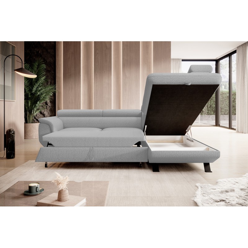 RAVEN L Right-Handed Free-Standing Corner Sofa with Sleep Function in ARAGON 83 Ash Grey Fabric - VERSAILLES Edition RAVEN L Right-Handed Free-Standing Corner Sofa with Sleep Function in ARAGON 83 Ash Grey Fabric - VERSAILLES Edition