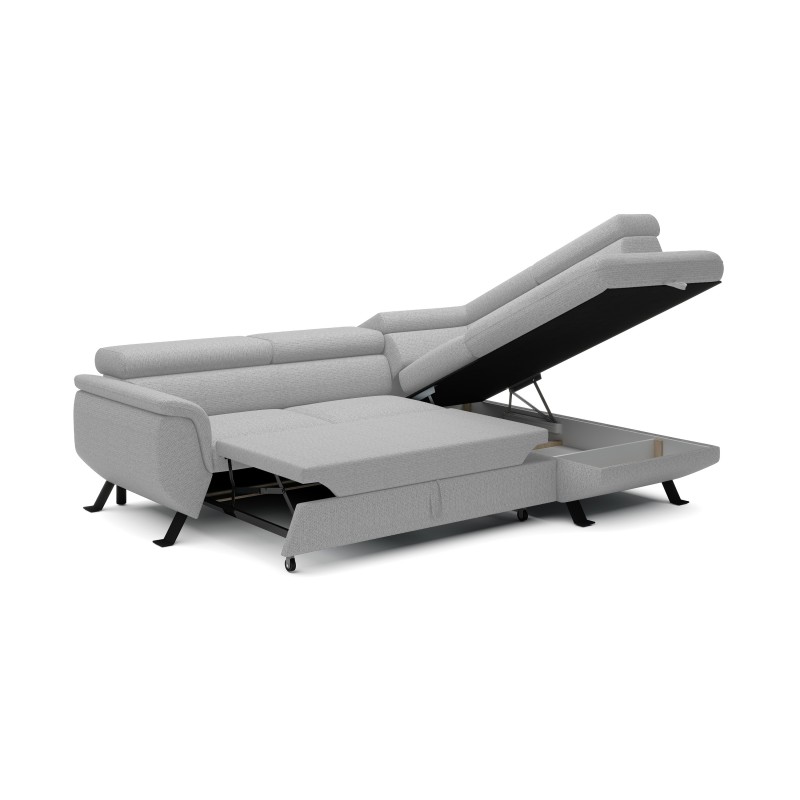 RAVEN L Right-Handed Free-Standing Corner Sofa with Sleep Function in ARAGON 83 Ash Grey Fabric - VERSAILLES Edition RAVEN L Right-Handed Free-Standing Corner Sofa with Sleep Function in ARAGON 83 Ash Grey Fabric - VERSAILLES Edition