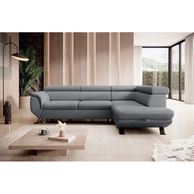RAVEN L Right-Handed Freestanding Corner Sofa Bed in ARAGON 93 Grey Fabric by WERSAL RAVEN L Right-Handed Freestanding Corner Sofa Bed in ARAGON 93 Grey Fabric by WERSAL