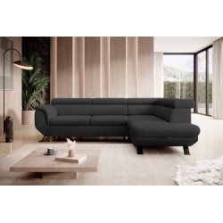 RAVEN L-Shaped Right-Handed Freestanding Corner Sofa with Sleep Function in ARAGON 99 Black Fabric - VERSAILLES Edition RAVEN L-Shaped Right-Handed Freestanding Corner Sofa with Sleep Function in ARAGON 99 Black Fabric - VERSAILLES Edition